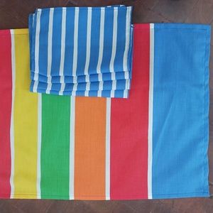 Hand sewn striped, bright outdoor tablecloth for camping or picnics